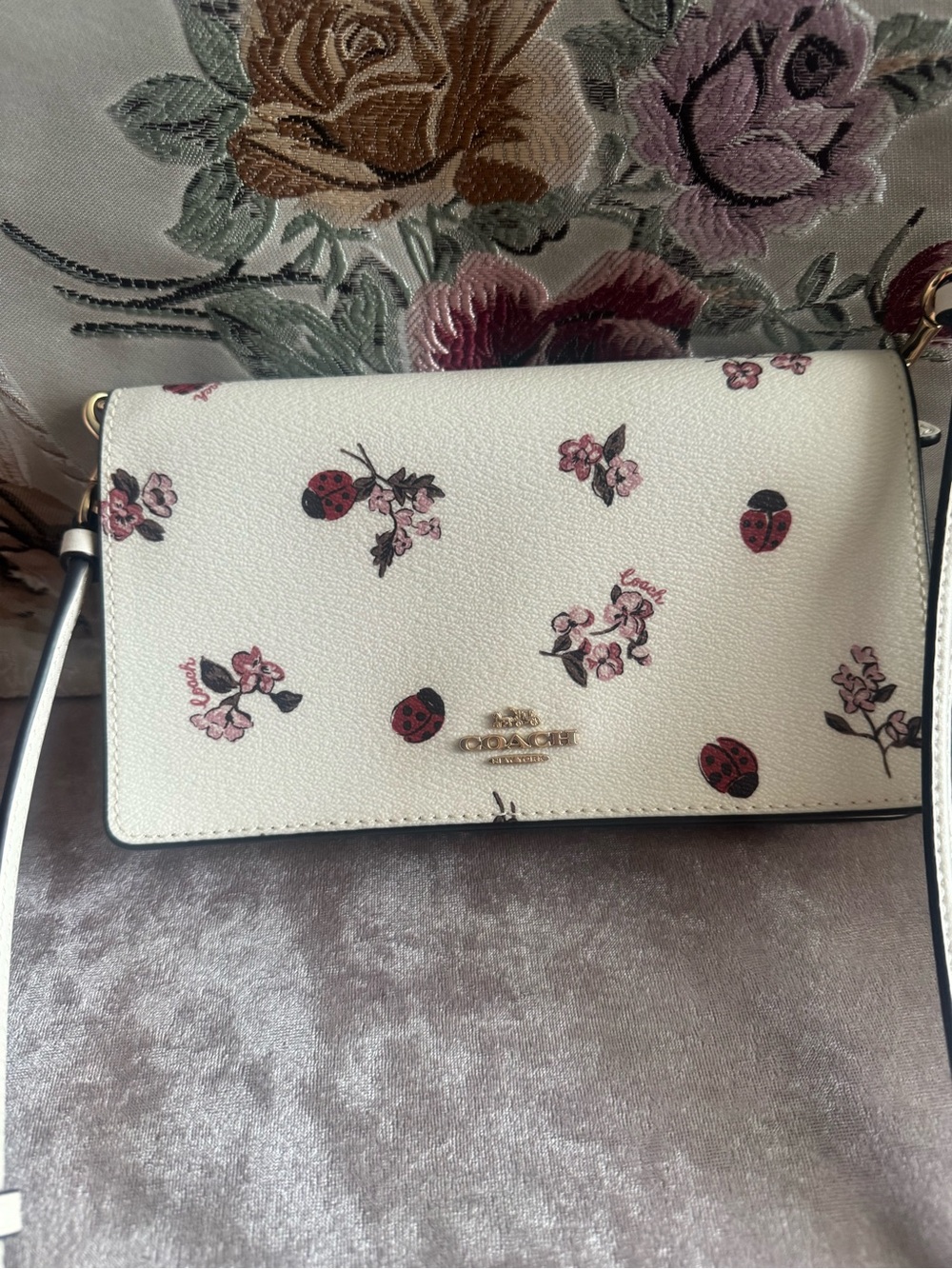 COACH White Floral & Ladybug Print Crossbody